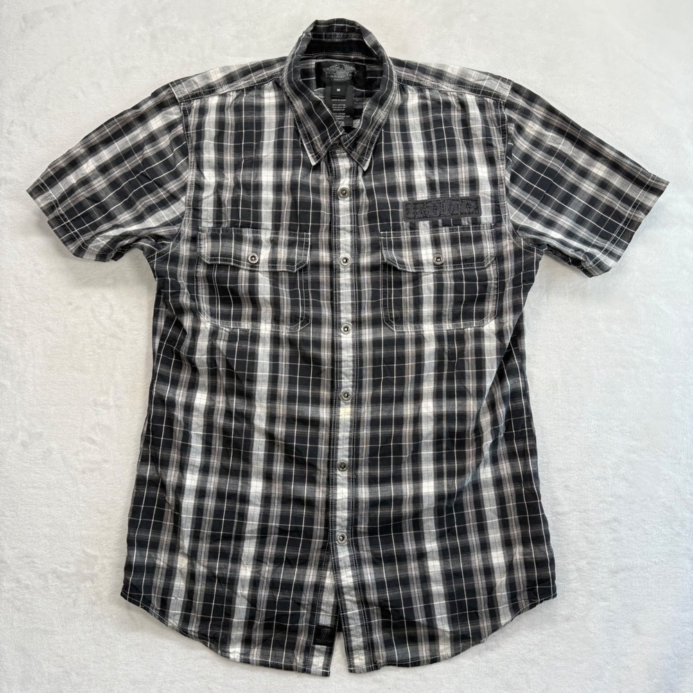 Harley Davidson Plaid Shirt H-D MFG Co. Patch‎ Short Sleeve Snap Up Medium